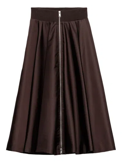 Prada Re-nylon Zip-front Midi Skirt In Brown
