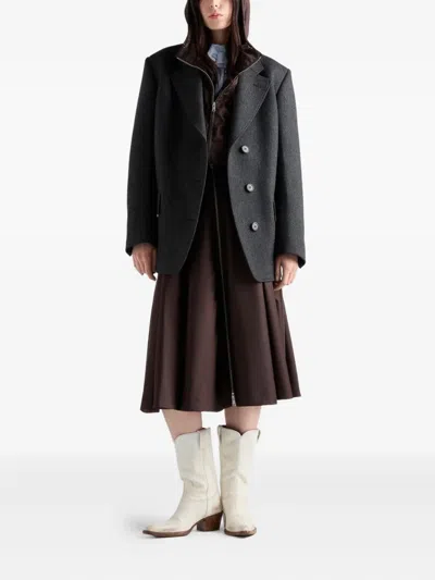 Prada Re-nylon Zip-front Midi Skirt In Brown