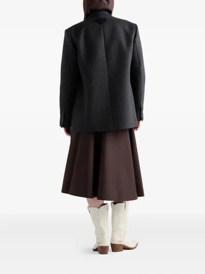 Prada Re-nylon Zip-front Midi Skirt In Brown