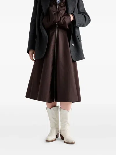 Prada Re-nylon Zip-front Midi Skirt In Brown