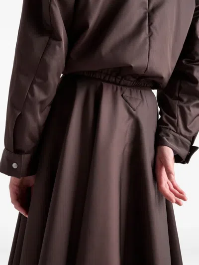 Prada Re-nylon Zip-front Midi Skirt In Brown