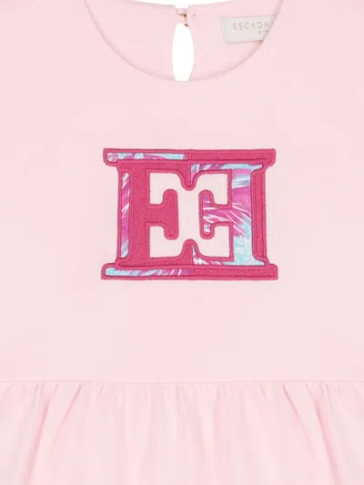 Escada Logo-patch Puff-sleeve Dress In Neutral