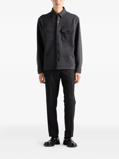 Prada Patch-pocket Button Shirt In Gray