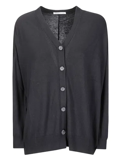 Stefano Mortari V-neck Button-down Cardigan With Asymmetrical Hem In Black
