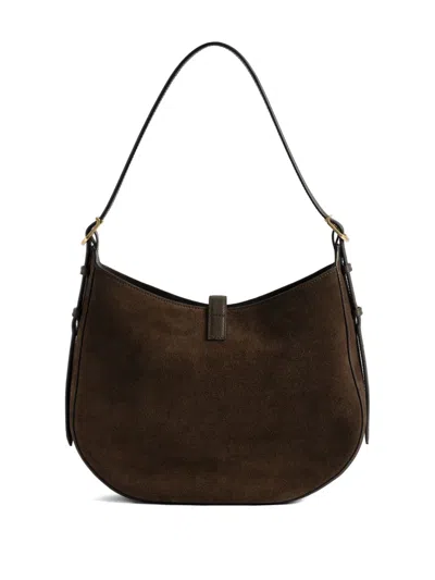 Zadig & Voltaire Suede Curved Shoulder Bag In Brown