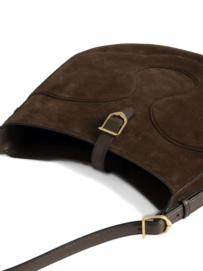 Zadig & Voltaire Suede Curved Shoulder Bag In Brown