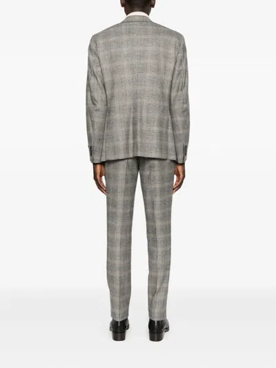 Isaia Checked Single-breasted Suit In Gray