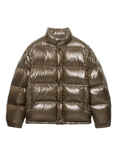 Prada Medium Down Jacket In Re-nylon In Brown