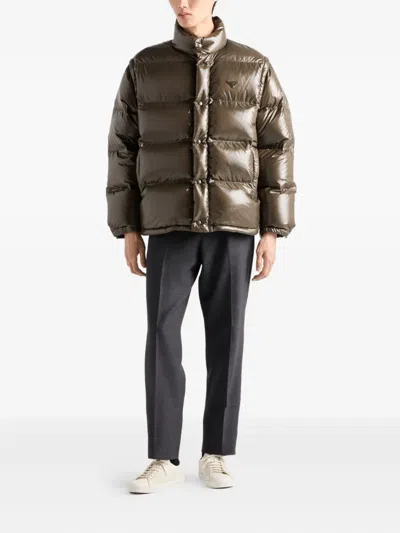 Prada Medium Down Jacket In Re-nylon In Brown