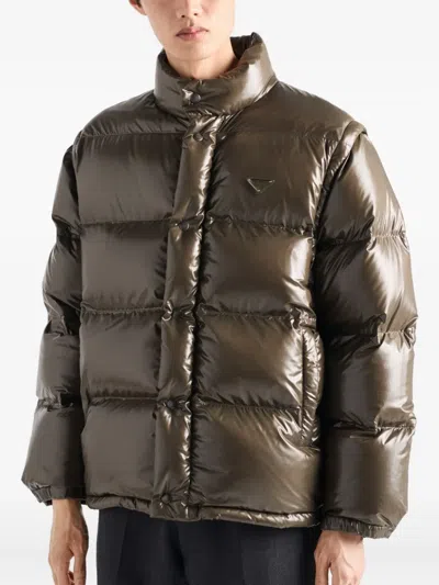 Prada Medium Down Jacket In Re-nylon In Brown