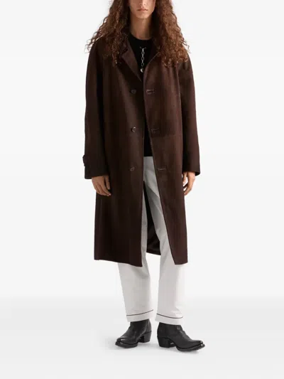 Prada Suede Coat In Brown