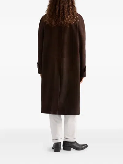 Prada Suede Coat In Brown