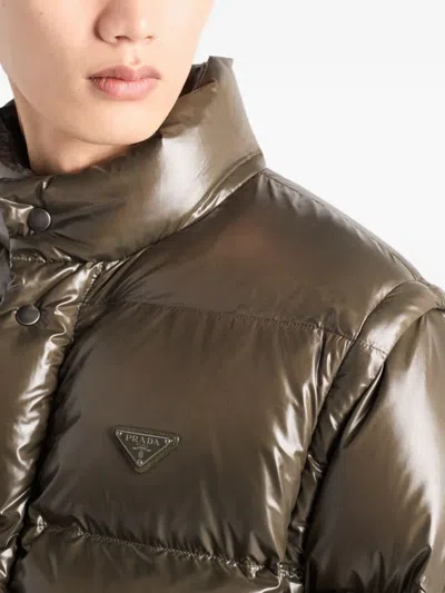 Prada Medium Down Jacket In Re-nylon In Brown