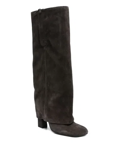 Ash Square-toe Side-zip Suede Boots In Brown