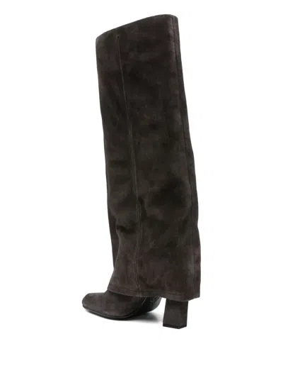 Ash Square-toe Side-zip Suede Boots In Brown