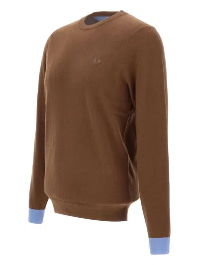 Sun 68 Elbow-patch Crew-neck Sweater In Brown
