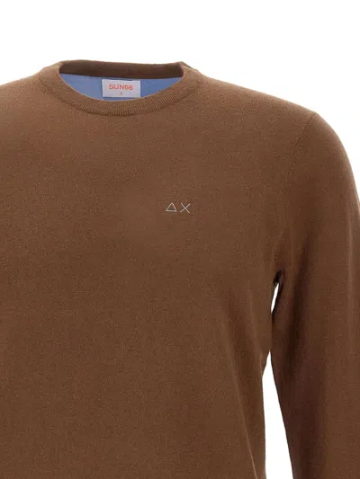 Sun 68 Elbow-patch Crew-neck Sweater In Brown