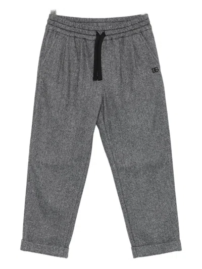 Dolce & Gabbana Herringbone Drawstring Trousers In Gray