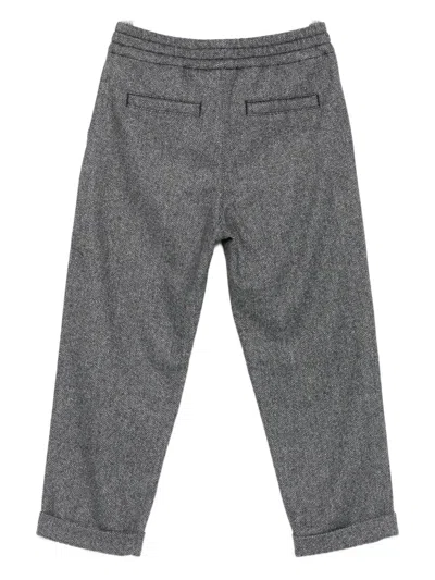 Dolce & Gabbana Herringbone Drawstring Trousers In Gray
