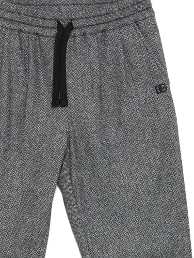 Dolce & Gabbana Herringbone Drawstring Trousers In Gray