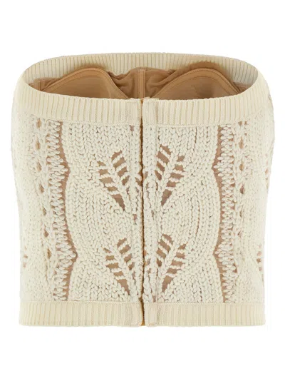 Ermanno Scervino Strapless Cropped Knit Top With Sheer Accents In White