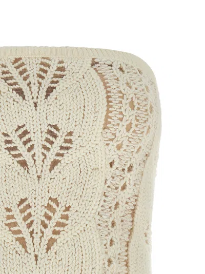 Ermanno Scervino Strapless Cropped Knit Top With Sheer Accents In White