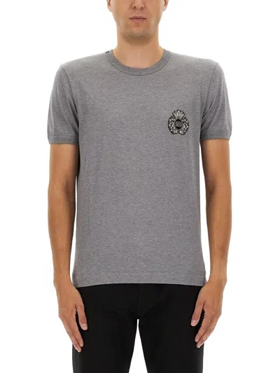 Dolce & Gabbana Bee And Crown Embroidered Tshirt In Gray