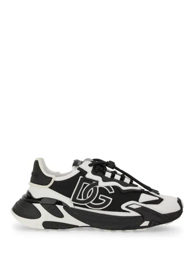 Dolce & Gabbana Panelled Leather Sneakers With Iconic Logo Patch In Black