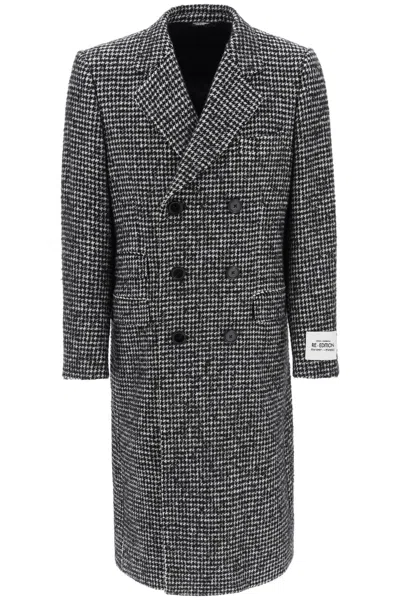 Dolce & Gabbana Double-breasted Wool Houndstooth Coat In Black