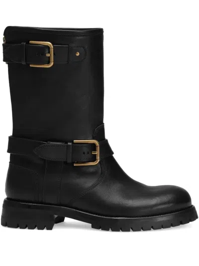 Dolce & Gabbana Buckle Lug Mid-calf Round Toe Boots In Black