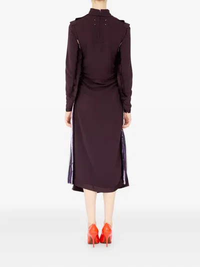 Maison Margiela High Neck Layered Midi Dress With Long Sleeves In Brown