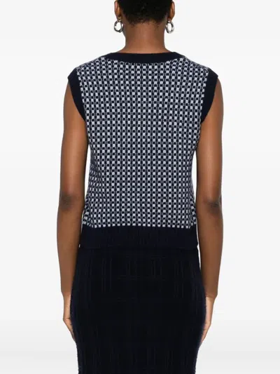 Eric Bompard Patterned Crew-neck Vest In Blue