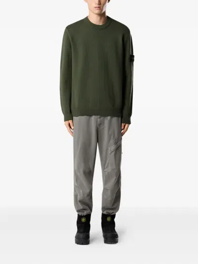 Stone Island Knit Crewneck Sweater In Full Rib Rws Wool Clothing In Green