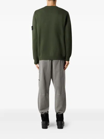 Stone Island Knit Crewneck Sweater In Full Rib Rws Wool Clothing In Green