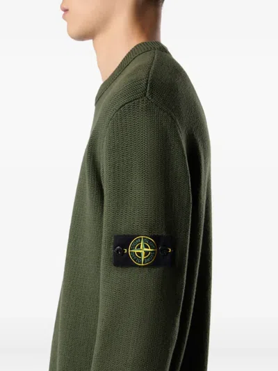 Stone Island Knit Crewneck Sweater In Full Rib Rws Wool Clothing In Green