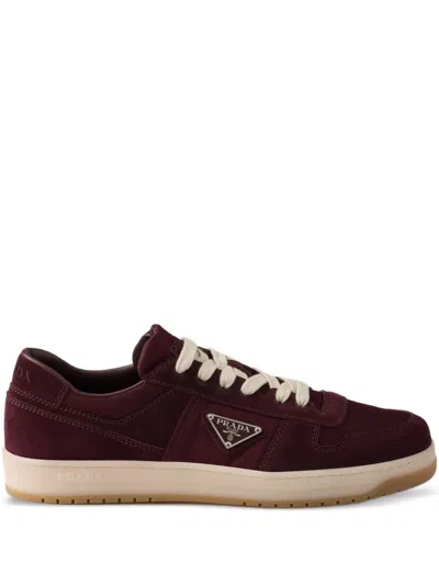 Prada Downtown Re-nylon And Suede Sneakers In Burgundy