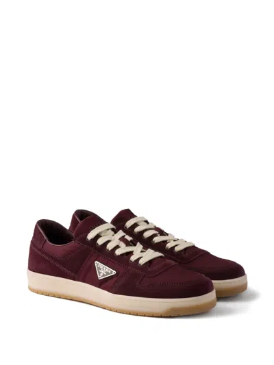 Prada Downtown Re-nylon And Suede Sneakers In Burgundy