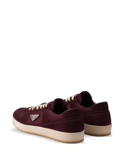Prada Downtown Re-nylon And Suede Sneakers In Burgundy
