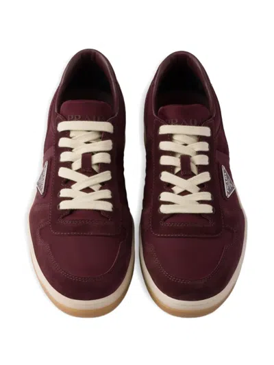Prada Downtown Re-nylon And Suede Sneakers In Burgundy