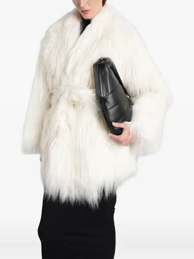 人造皮草束腰外套