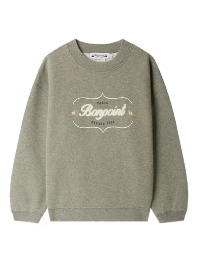 Bonpoint Tonino Sweatshirt In Grey-green With Embroidered Logo In Gray