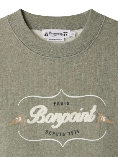 Bonpoint Tonino Sweatshirt In Grey-green With Embroidered Logo In Gray