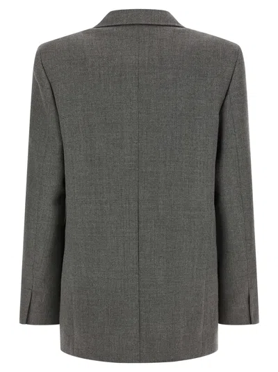 Jil Sander Double-breasted Textured Wool Blazer With Flap Pockets In Gray