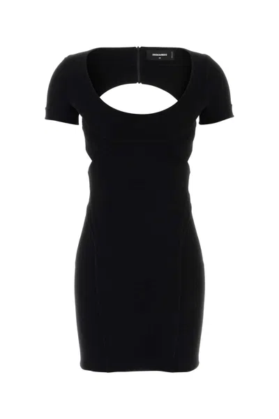 Dsquared2 Black Stretch Wool Blend Mini Dress In Black