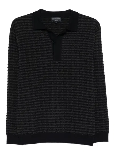 Emporio Armani Textured Polo Shirt In Black