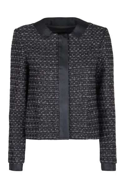 Emporio Armani Wool Blend Blazer Jacket In Black