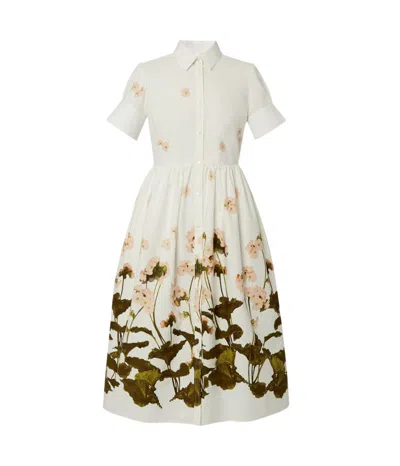 Erdem Floral Print Cotton Dress With Split Cuffs In White