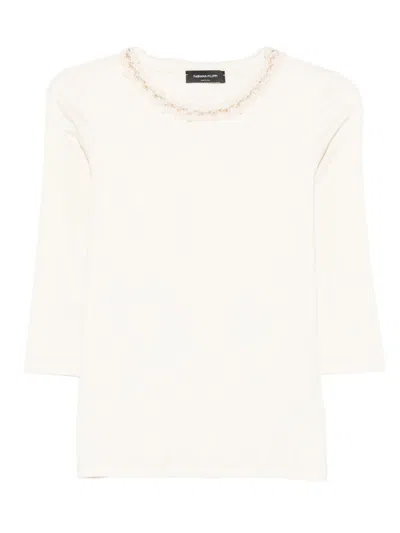 Fabiana Filippi Stylish Knit Sweater Embellished Neckline In Neutral