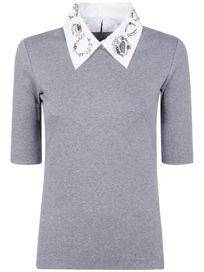 Fabiana Filippi Ribbed Short Sleeve T-shirt With Embroidered In Gray