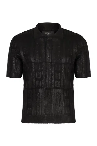 Fendi Black Wool Polo Shirt In Black